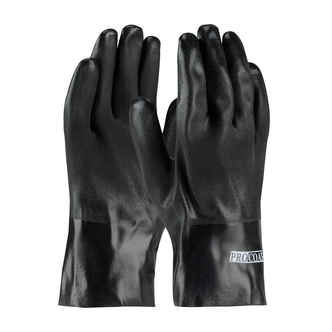 Premium PVC Dipped Glove with Interlock Liner and Rough Sandy Finish - 10in. Length, Black (58-8120DD) - MENS