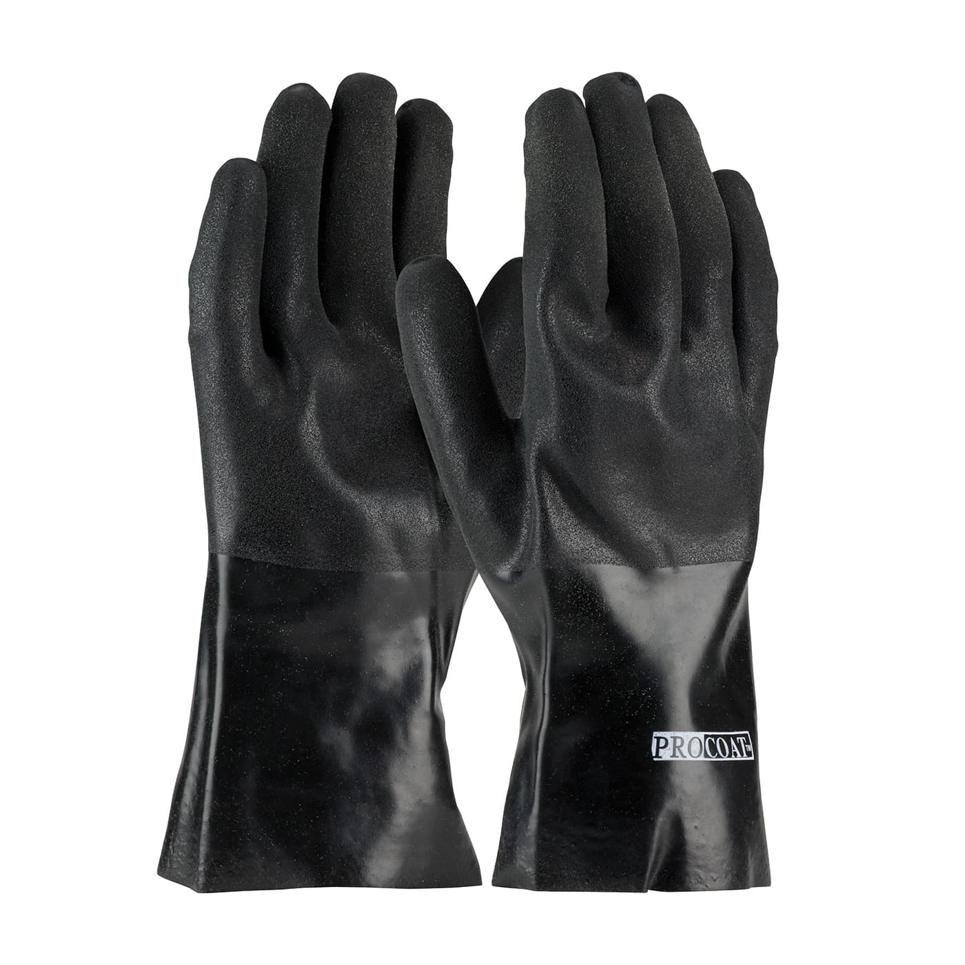 Premium PVC Dipped Glove with Interlock Liner and Rough Sandy Finish - 12in. Length, Black (58-8130DD) - MENS
