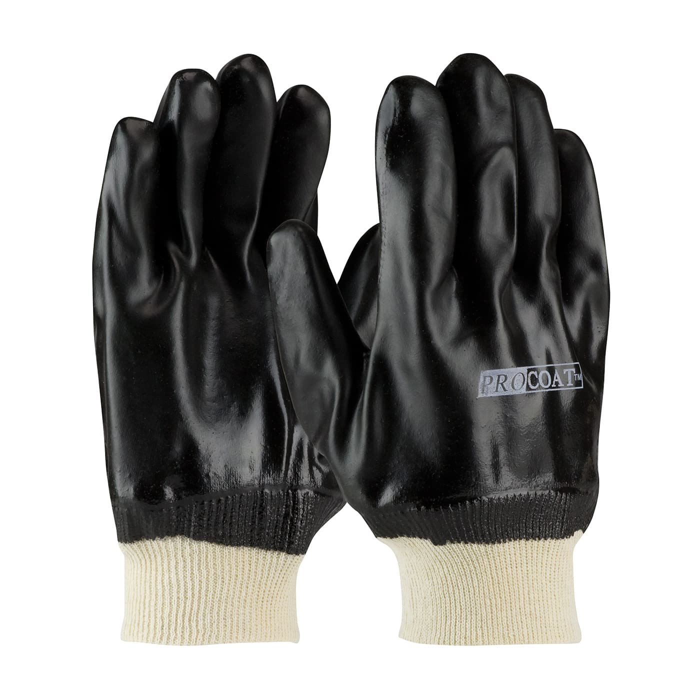 Premium PVC Dipped Glove with Jersey Liner and Rough Sandy Finish - Knit Wrist, Black (58-8215DD) - MENS