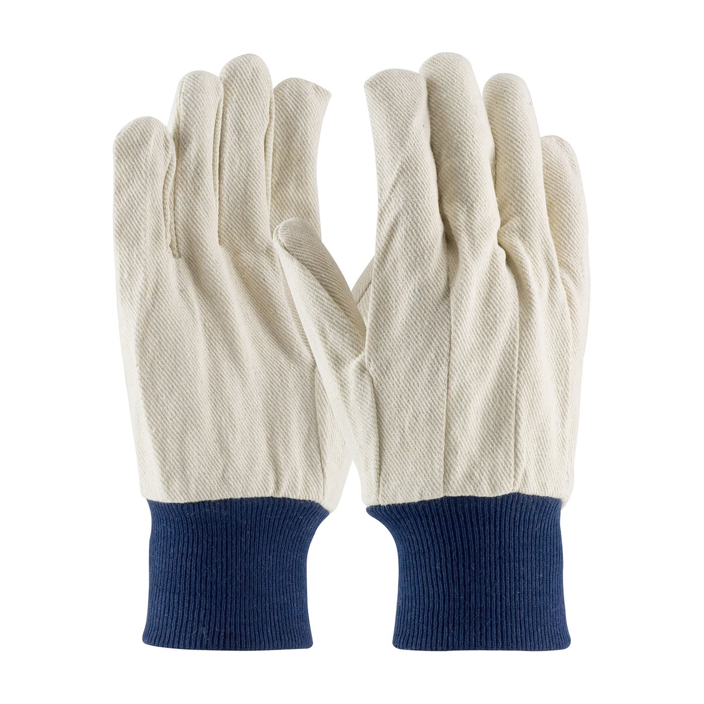 Economy Grade Polyester/Cotton Canvas Single Palm Glove - Blue Knit Wrist, Natural (710BKWK) - MENS
