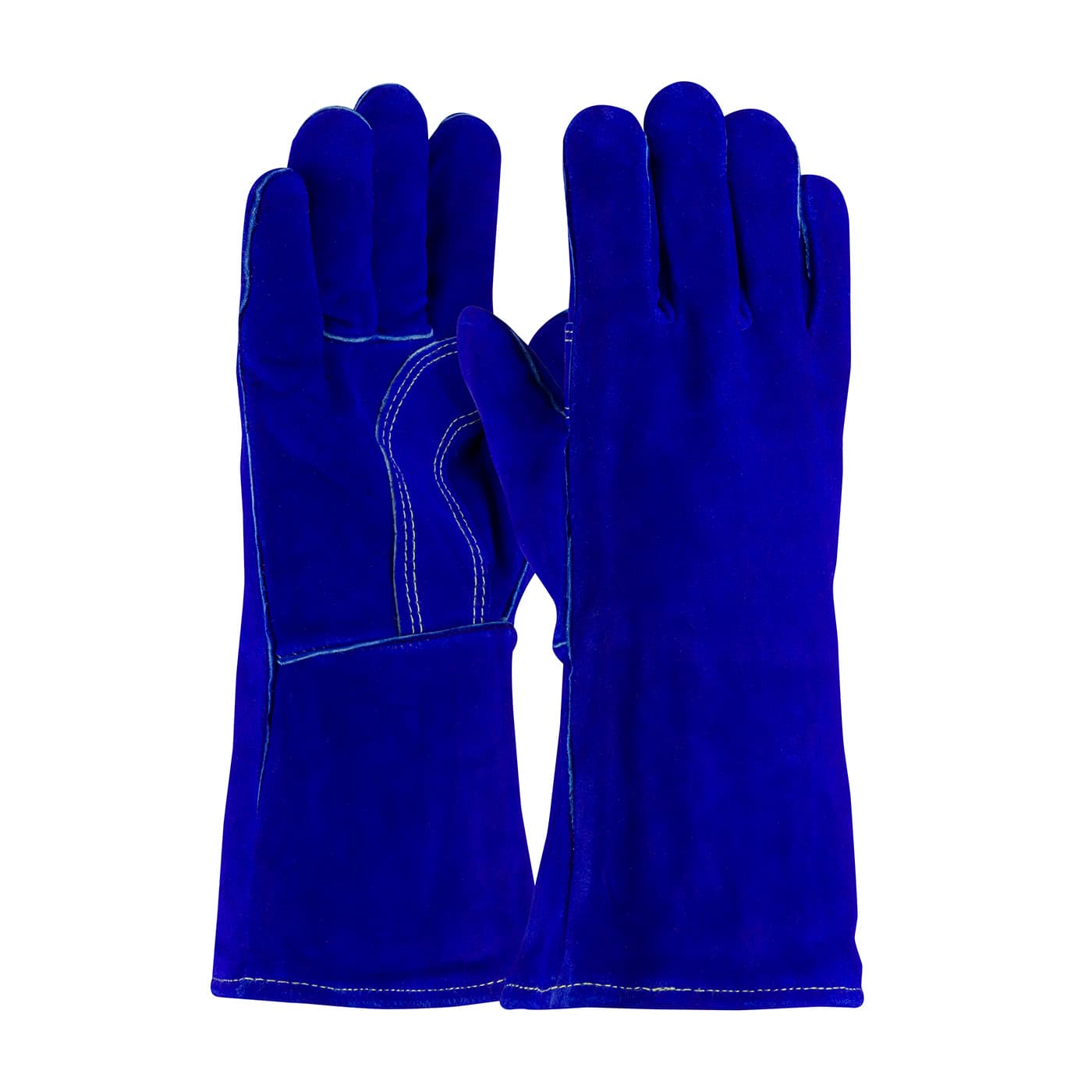 Economy Grade Split Cowhide Leather Welder's Glove with Cotton/Foam Lining and Aramid Stitching, Blue (73-7018) - L