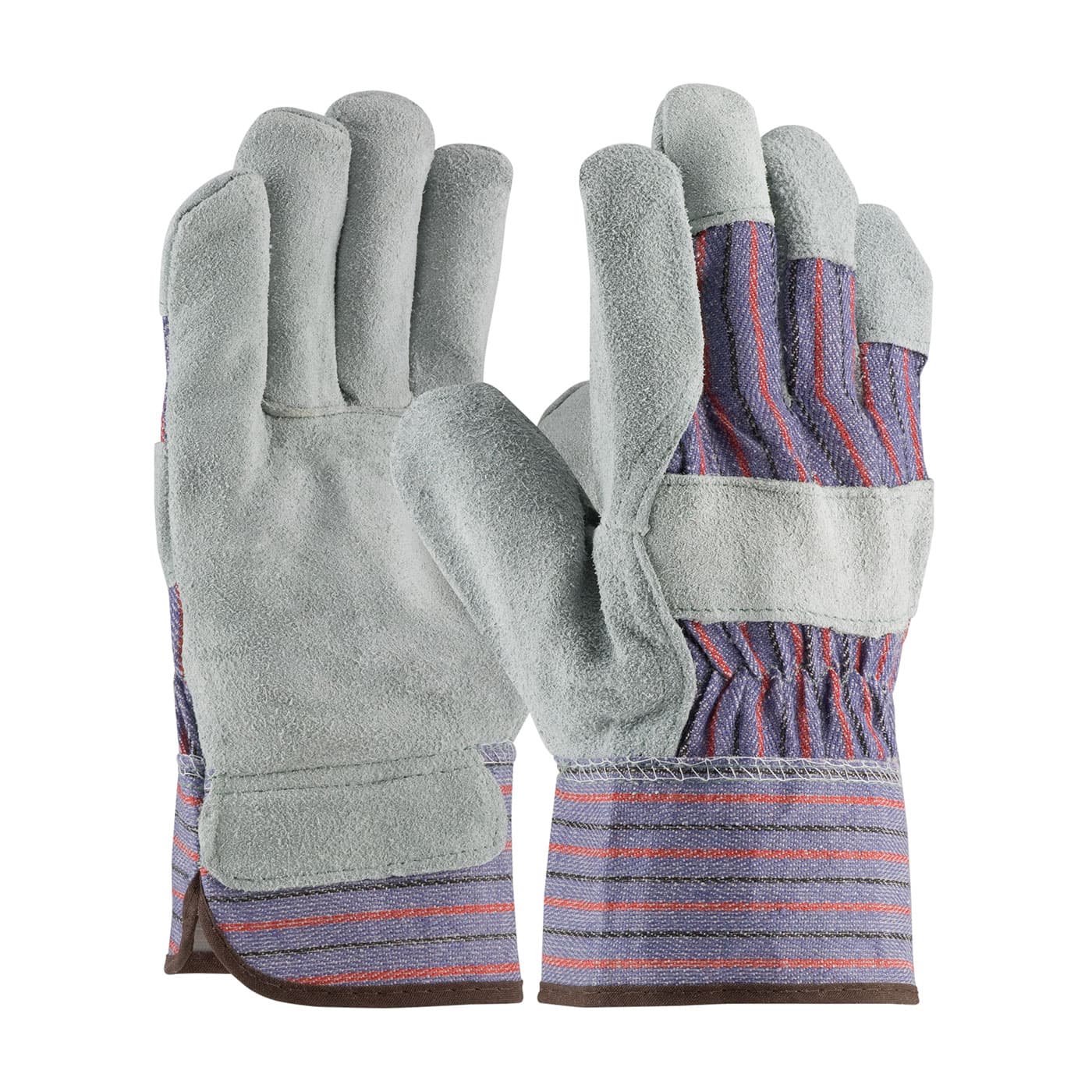Industry Grade Split Cowhide Leather Palm Glove with Fabric Back - Starched Safety Cuff, Blue (85-7500SC) - MENS