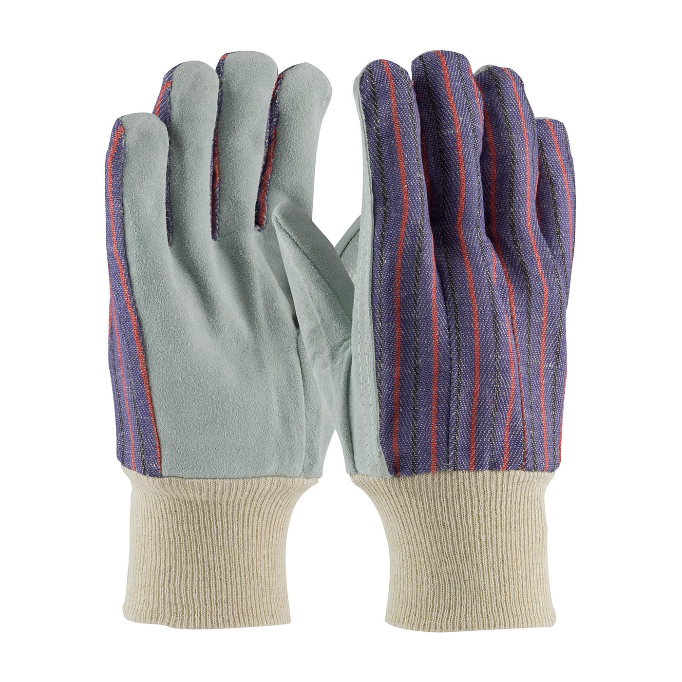 Economy Grade Split Cowhide Leather Palm Glove with Fabric Back and Patch Palm, Blue (86-4104P) - L