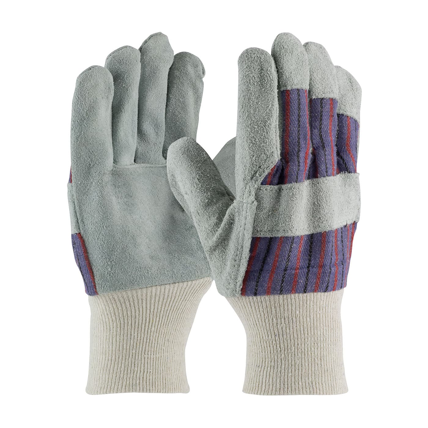 Economy Grade Split Cowhide Leather Palm Glove with Fabric Back, Blue (86-4144) - L