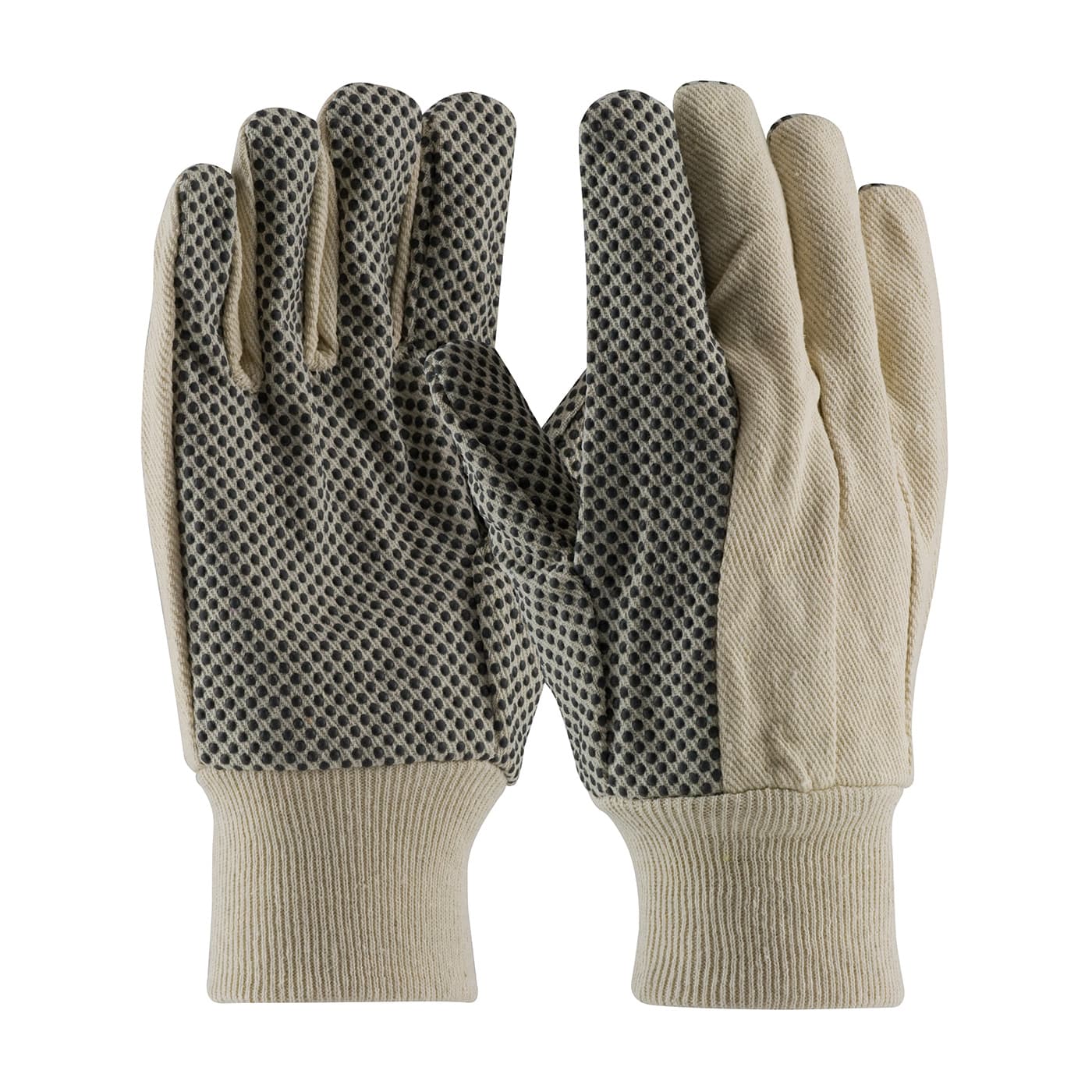 Premium Grade Cotton Canvas Glove with PVC Dotted Grip on Palm, Thumb and Index Finger - 8 oz., Natural (91-908PD) - MENS