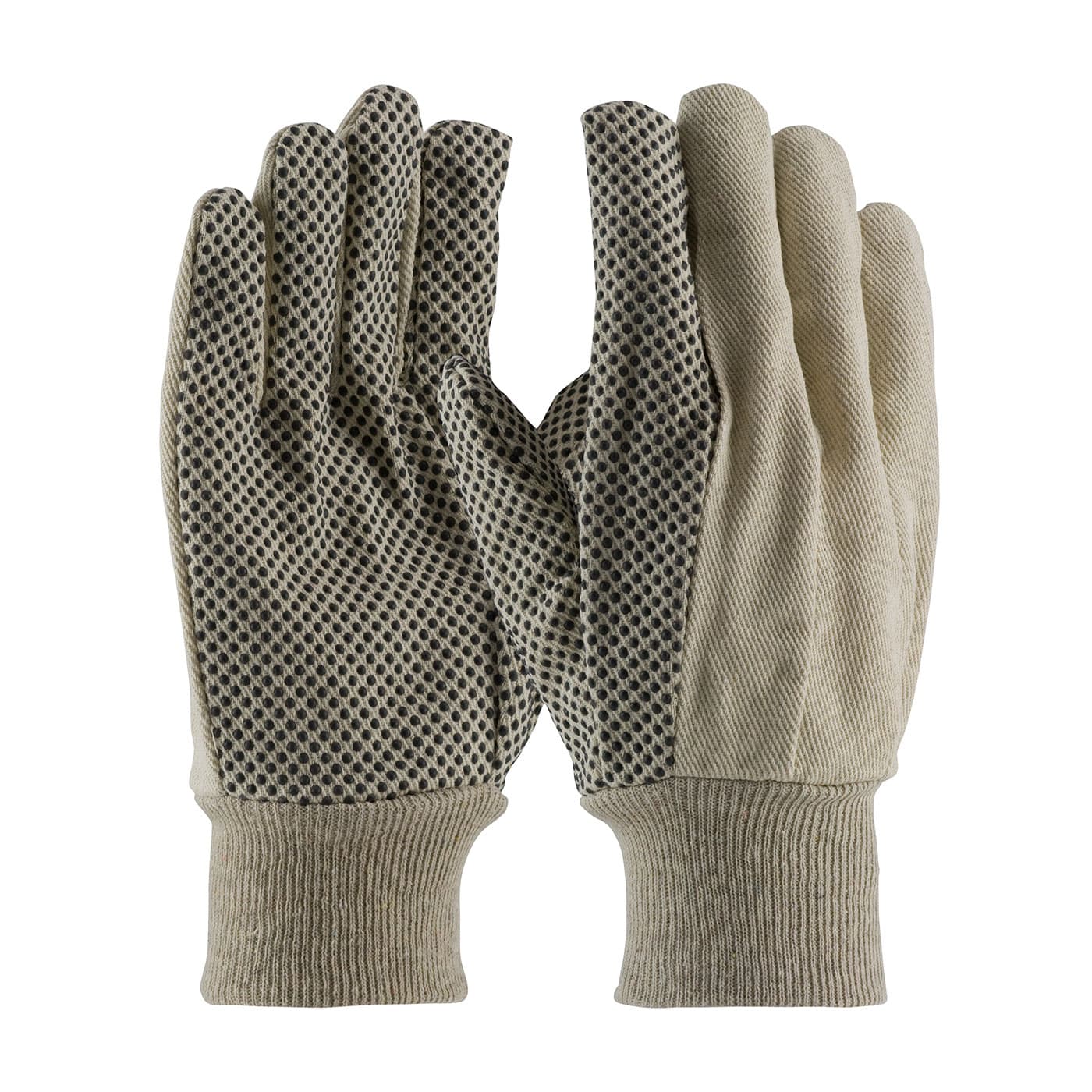 Economy Grade Cotton Canvas Glove with PVC Dotted Grip on Palm, Thumb and Index Finger - 8 oz., Natural (91-908PDI) - MENS