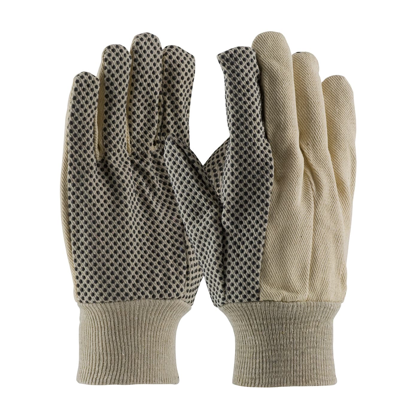 Premium Grade Cotton Canvas Glove with PVC Dotted Grip on Palm, Thumb and Index Finger - 10 oz., Natural (91-910PD) - MENS