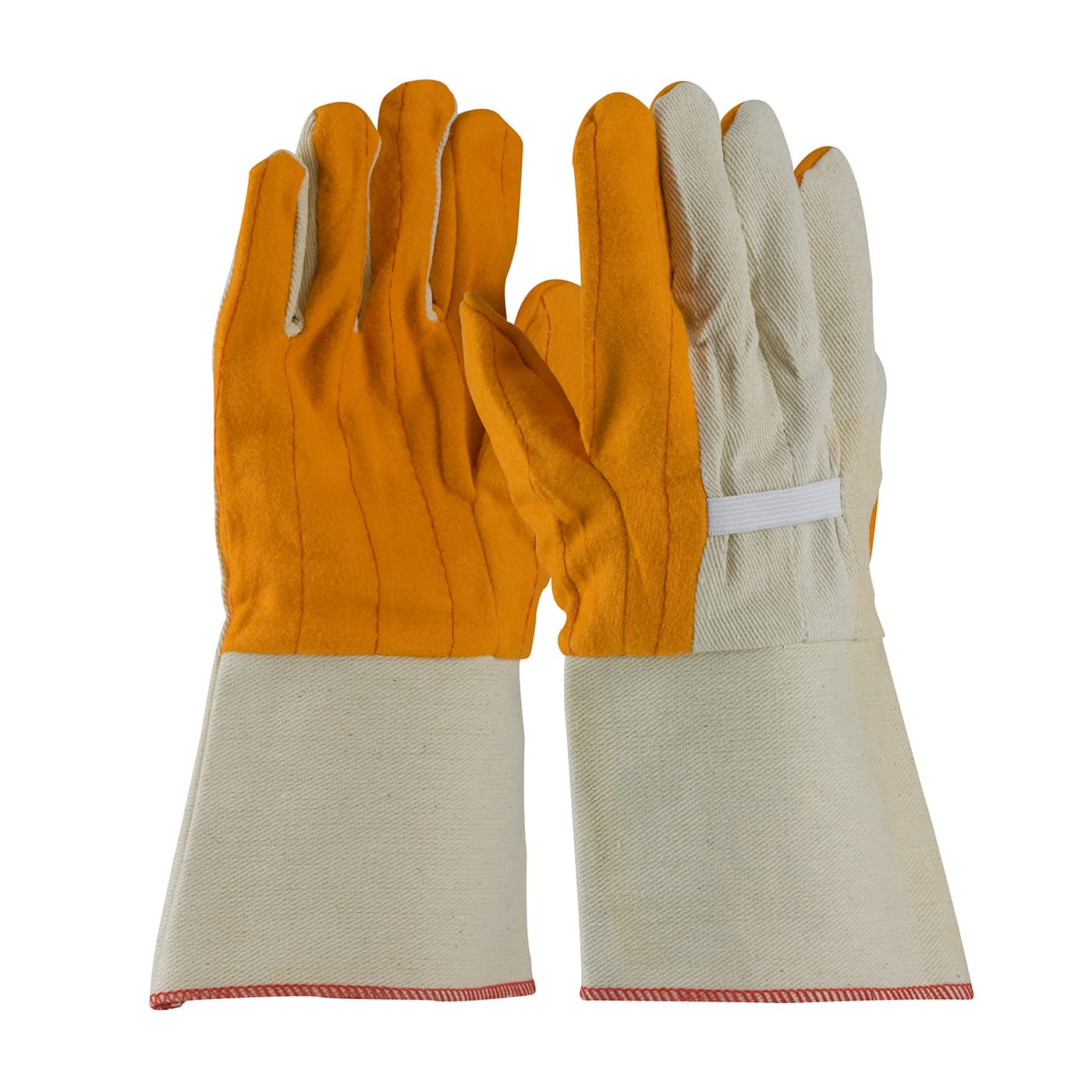 Premium Grade Chore Glove with Double Layer Palm, Canvas Back and Nap-Out Finish - Rubberized Gauntlet Cuff, Natural (93-578G) - MENS
