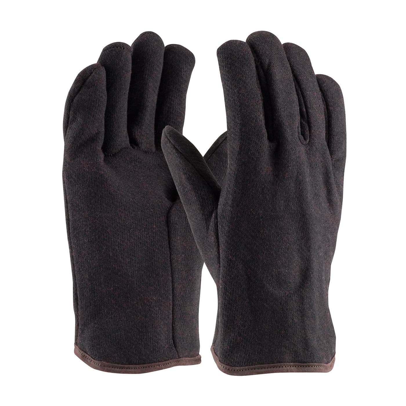 Economy Polyester/Cotton Jersey Glove with Red Jersey Lining - Open Cuff, Brown (95-864) - MENS