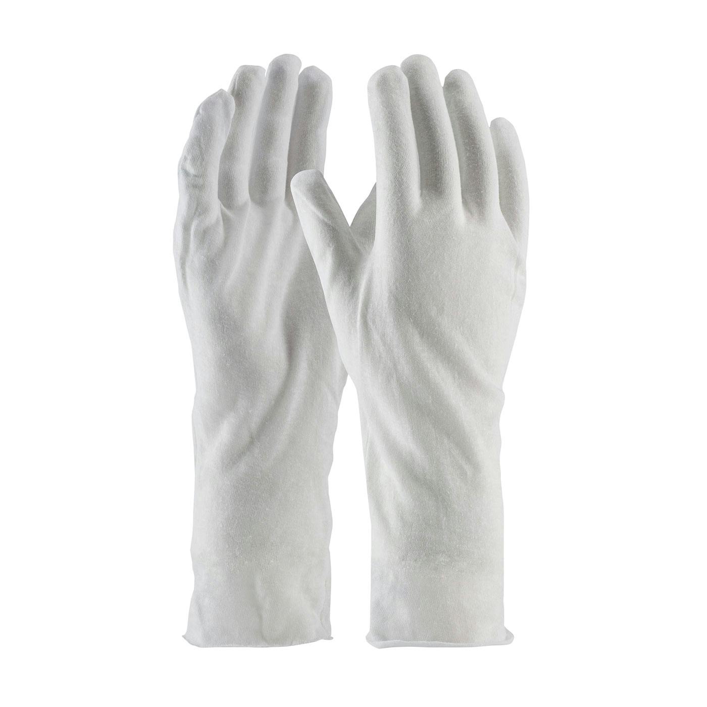 Premium, Light Weight Cotton Lisle Inspection Glove with Unhemmed Cuff - 14", White (97-500/14) - MENS