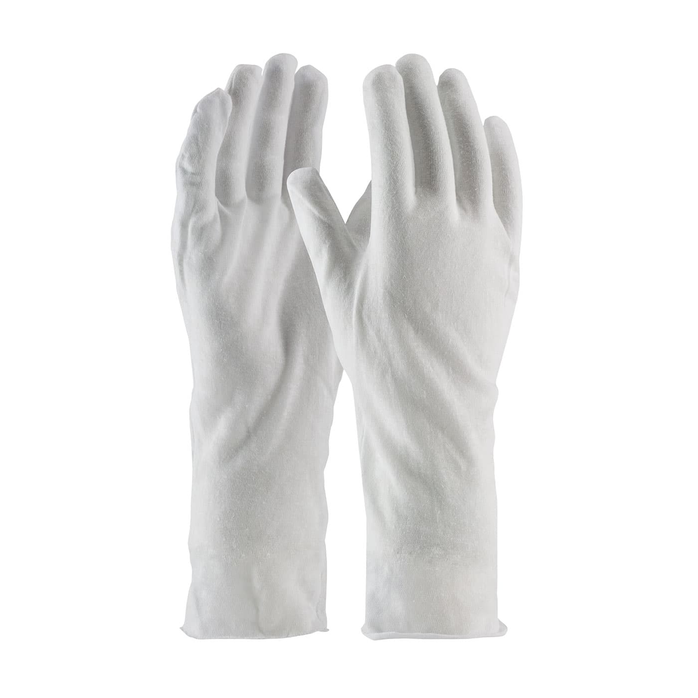Premium, Light Weight Cotton Lisle Inspection Glove with Unhemmed Cuff - 14in., White (97-500/14) - MENS