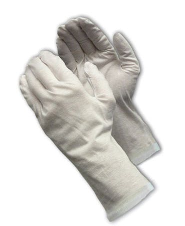Medium Weight Cotton Lisle Inspection Glove with Rolled Hem Cuff - 12", White (97-520/12R) - MENS