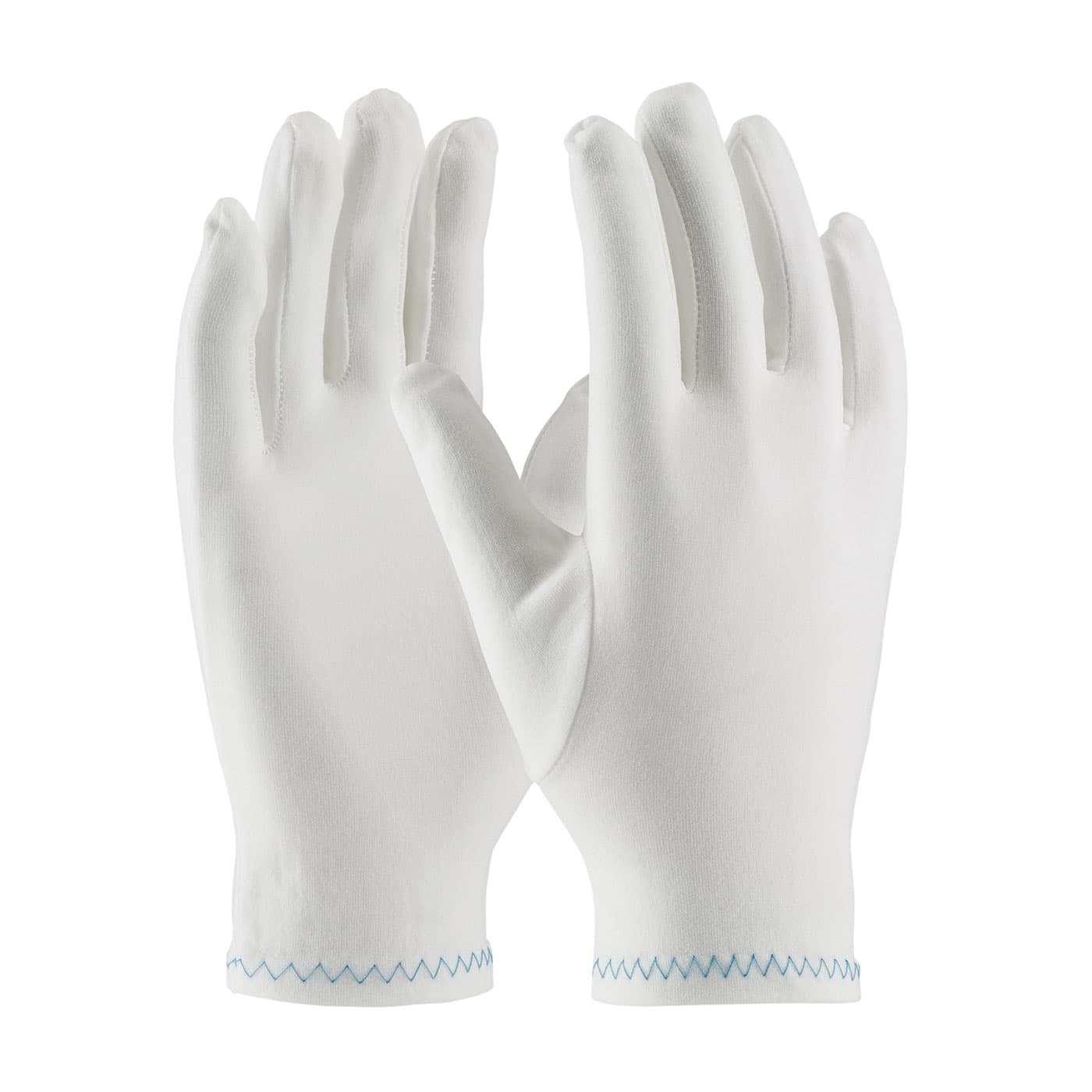 Regular Weight Stretch Nylon Inspection Glove with Zig-Zag Stitched Rolled Hem - Full Fashion Pattern, White (98-712) - MENS