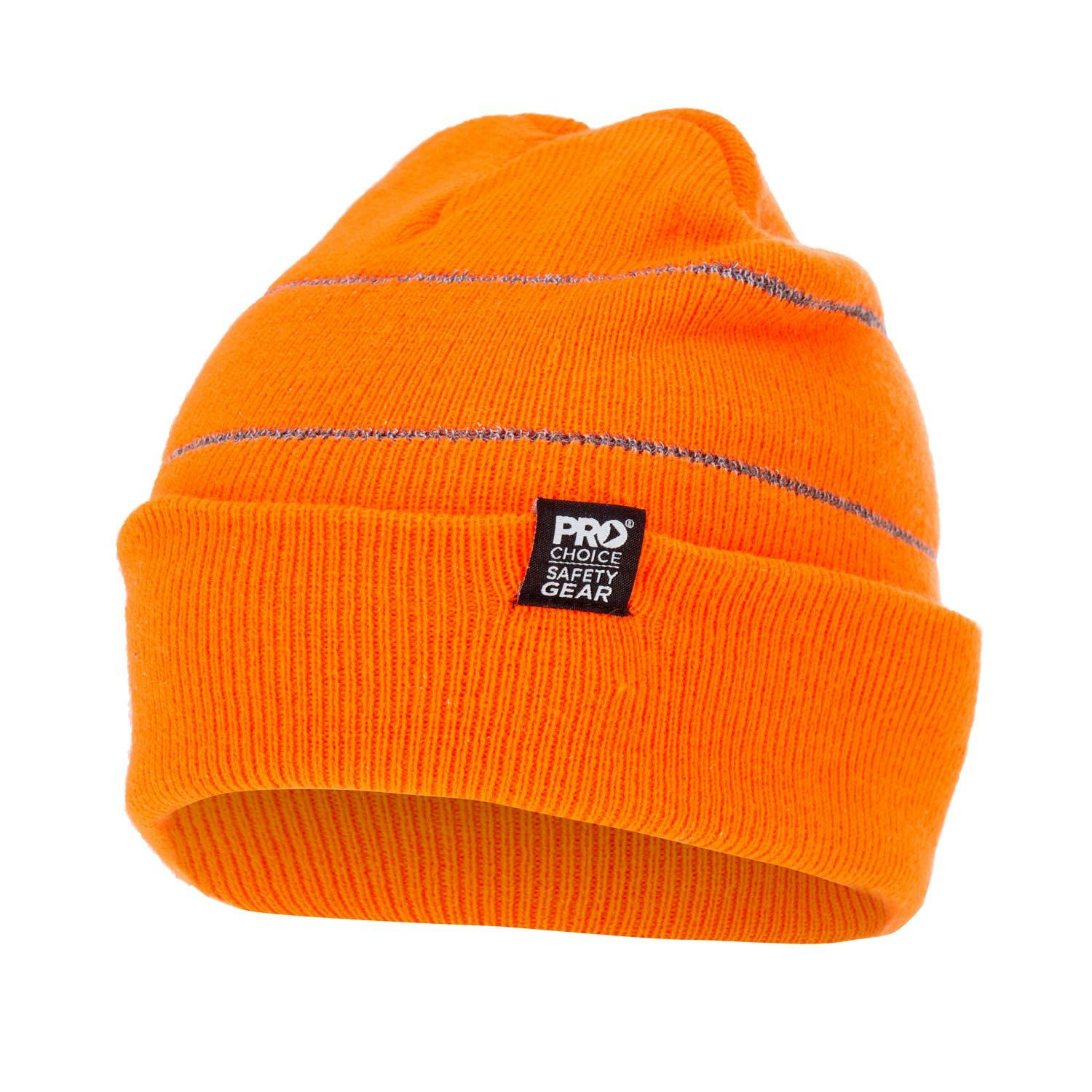 Pro Choice Hi-Vis Orange Beanie With Retro-Reflective Stripes