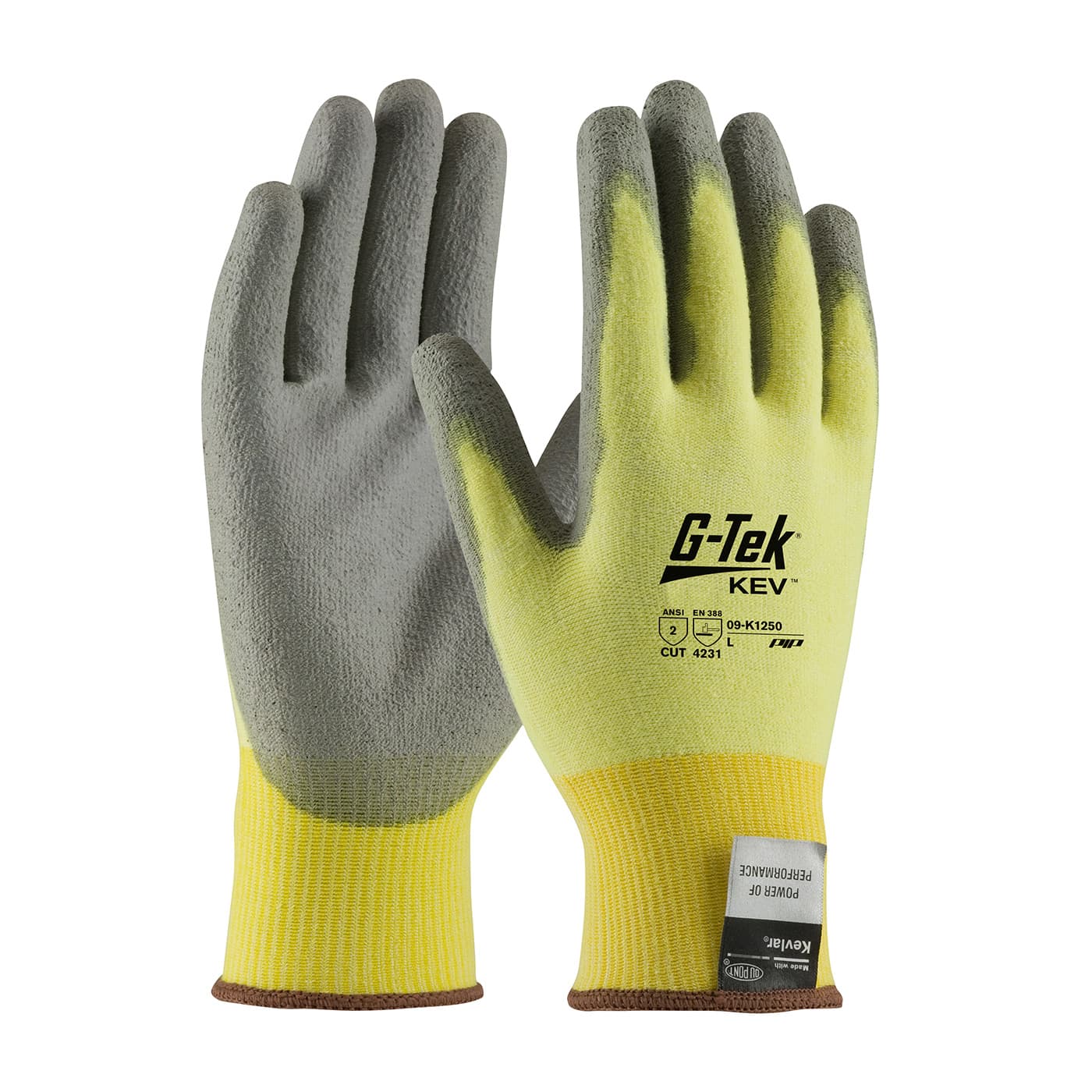 G-Tek KEV Seamless Knit DuPont Kevlar / Elastane Glove with Polyurethane Coated Flat Grip on Palm & Fingers (09-K1250)