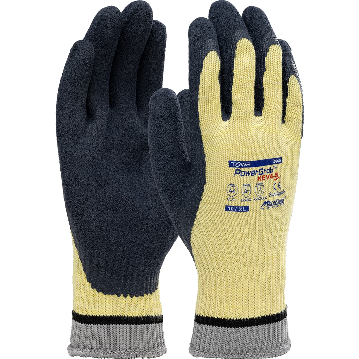 Powergrab Kev4, Yellow 10G Kevlar Shell, Latex Microfinish Grip, A3