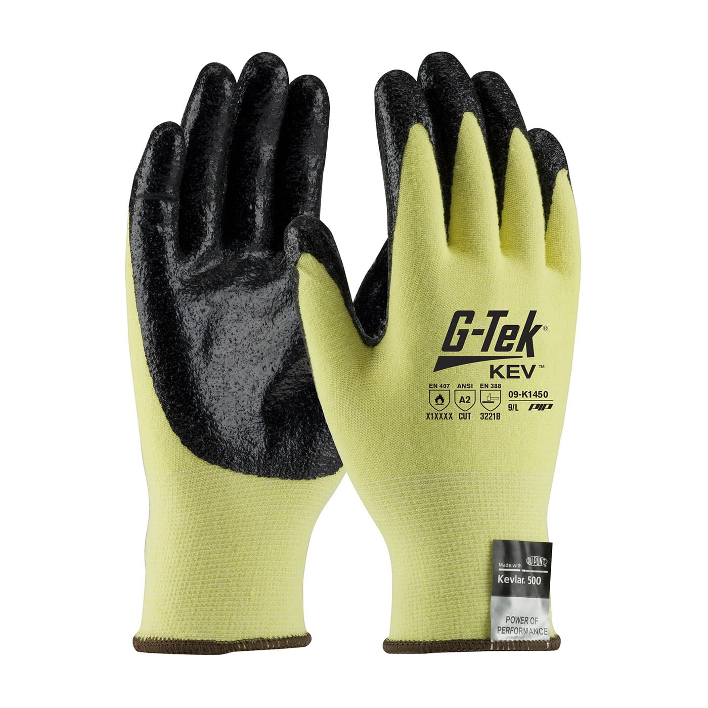 G-Tek KEV Seamless Knit DuPont Kevlar / Elastane Glove with Nitrile Coated Smooth Grip on Palm & Fingertips - Medium Weight (09-K1450)