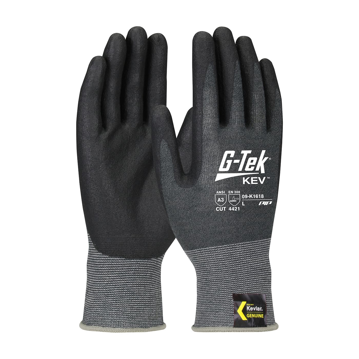 G-Tek KEV Seamless Knit DuPont Kevlar Blended Glove with Nitrile Coated Foam Grip on Palm & Fingers (09-K1618)