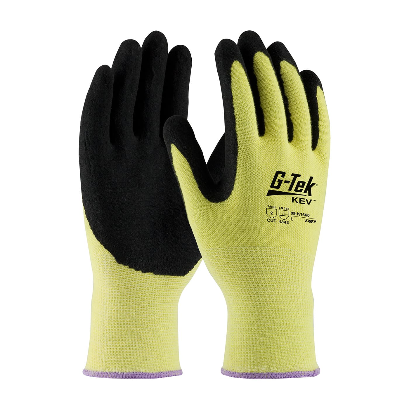 G-Tek Kev, Yellow 13G Kevlar Shell, Dd Nitrile Microsurface Grip, A2