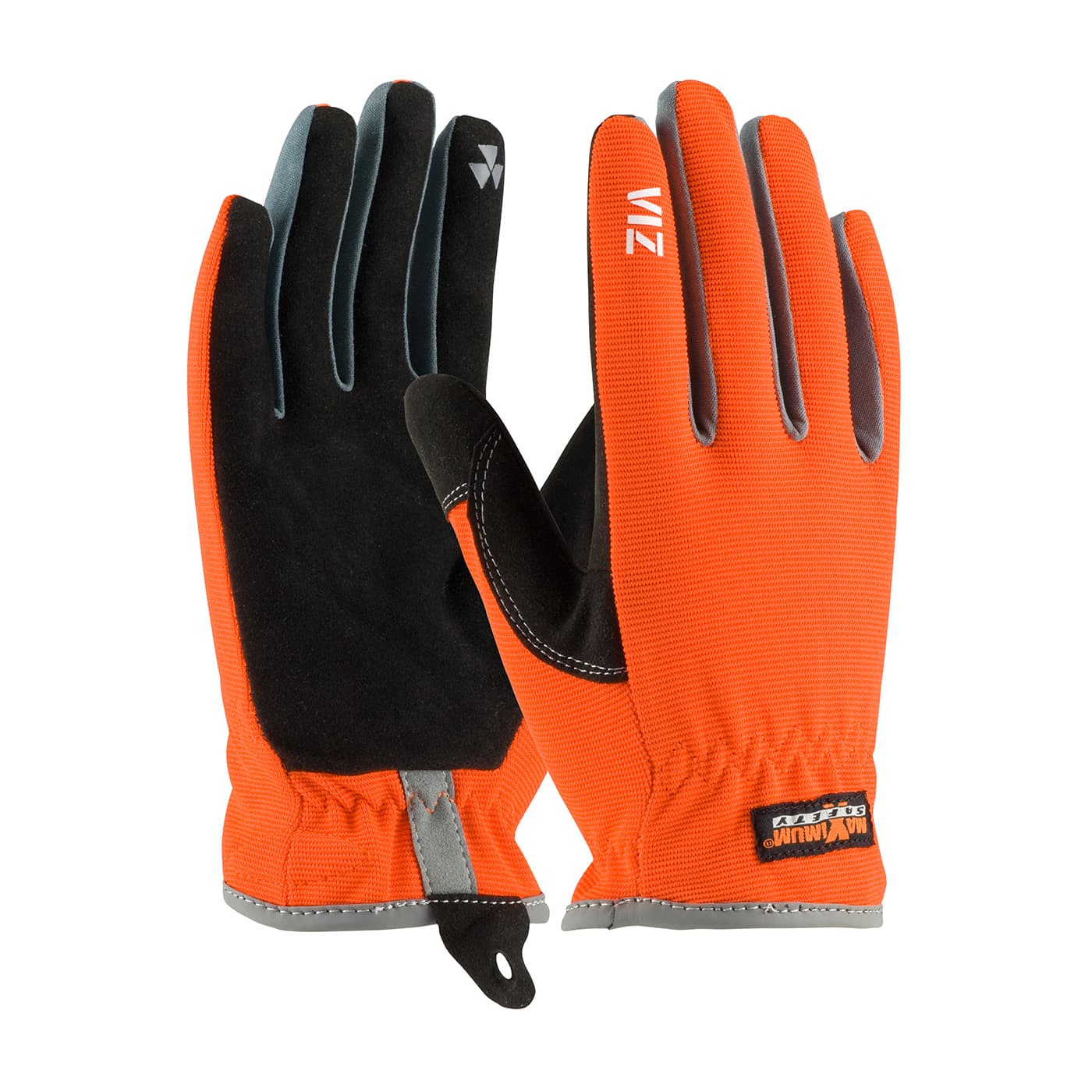 Maximum Safety Viz Workman's Glove with Synthetic Leather Palm and Fabric Back - PVC Grip on Index Finger/Thumb (120-4600)