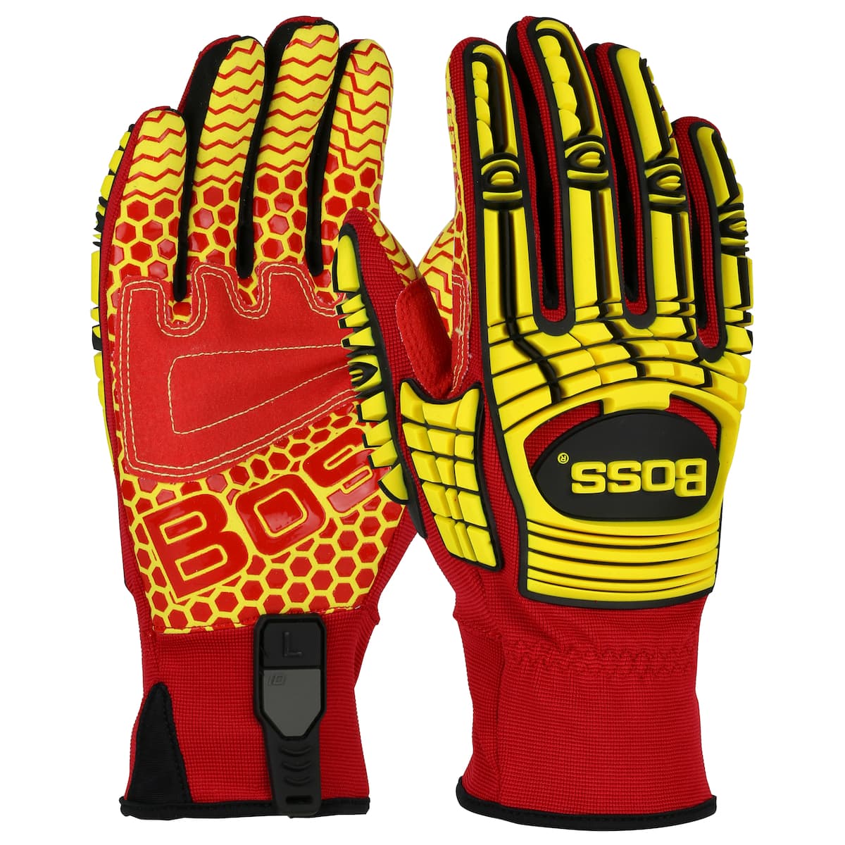 Boss Synthetic Leather Palm with Red Silicone Grip and Spandex Back - TPR Impact Protection (120-MP2415)