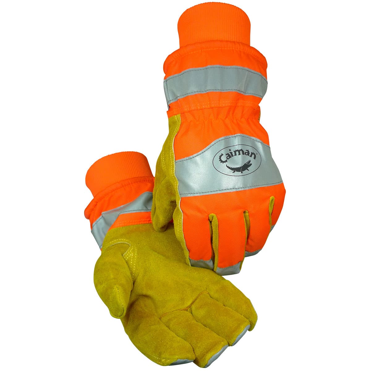 Caiman Premium Split Cowhide Leather Palm Glove with Hi-Vis Water Resistant Fabric Back - Heatrac Insulation (1353)