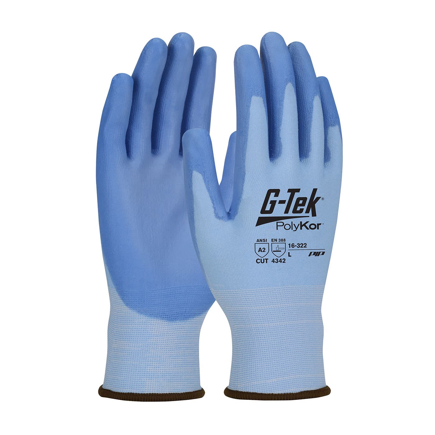 G-Tek Polykor, Premium, Blue 18G Seamless Knit, Pu Smooth Grip, A2