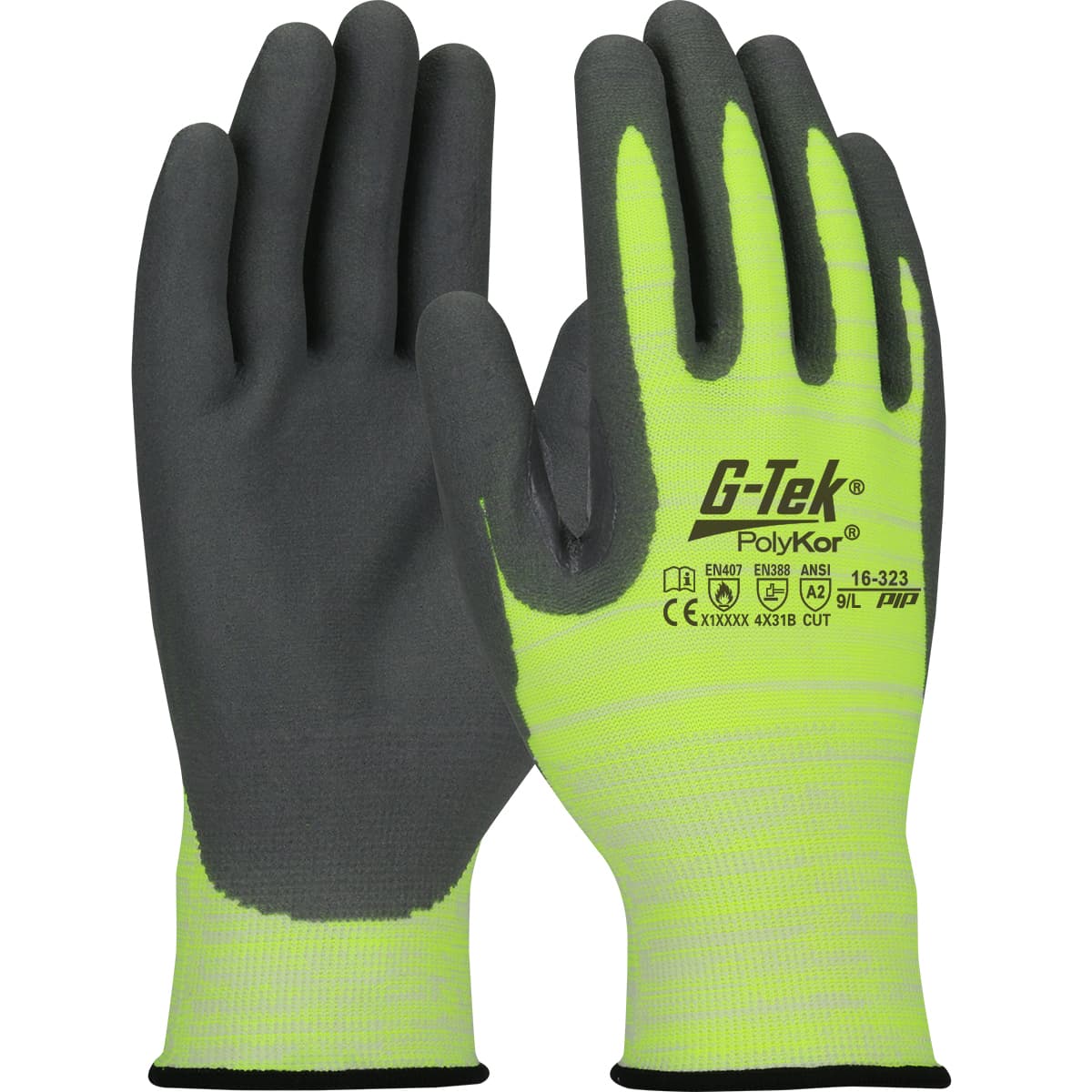 G-Tek PolyKor Hi-Vis Seamless Knit PolyKor Blended Glove with Nitrile Coated Foam Grip on Palm & Fingers (16-323)_0