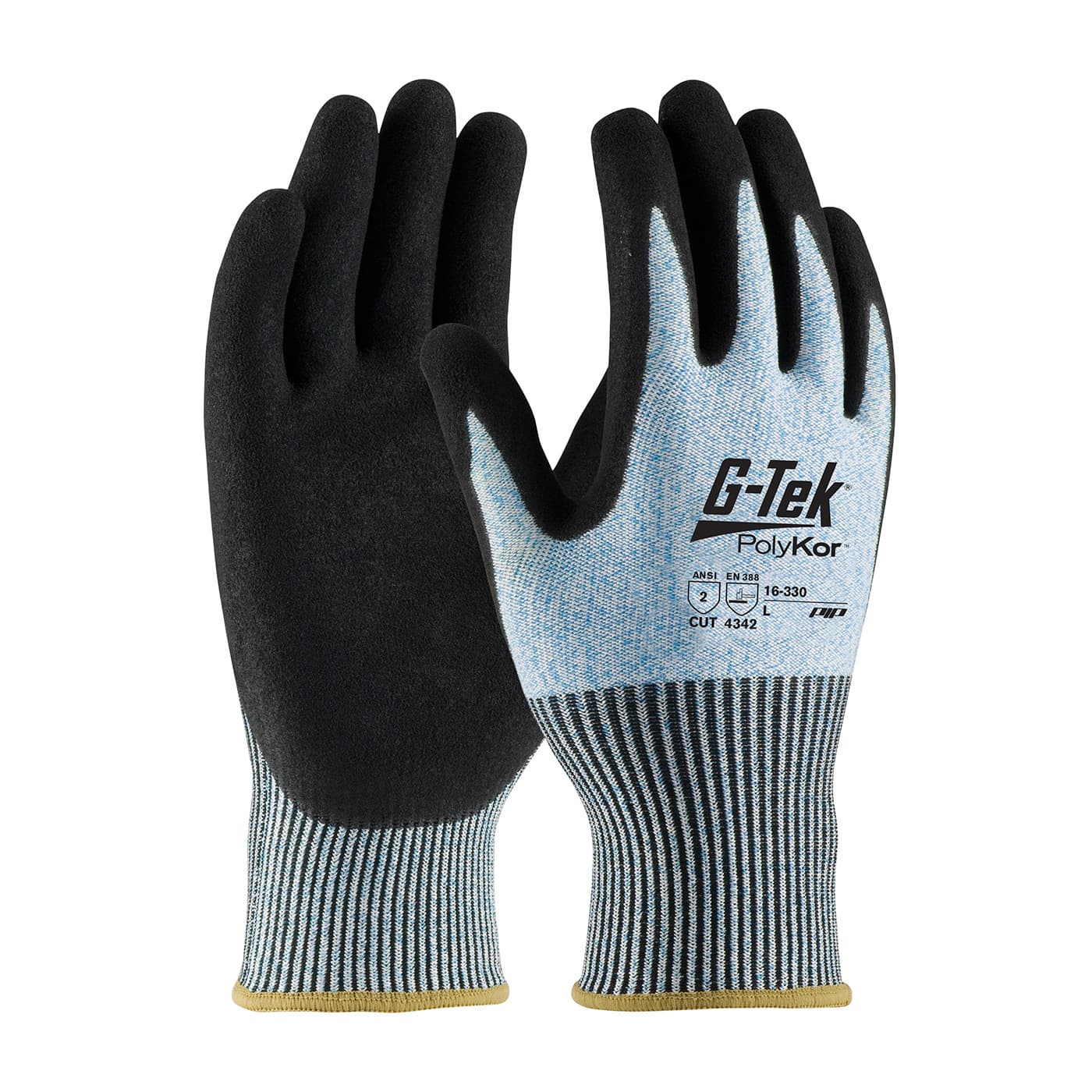 G-Tek PolyKor Seamless Knit PolyKor Blended Glove with Double-Dipped Nitrile Coated MicroSurface Grip on Palm & Fingers (16-330)