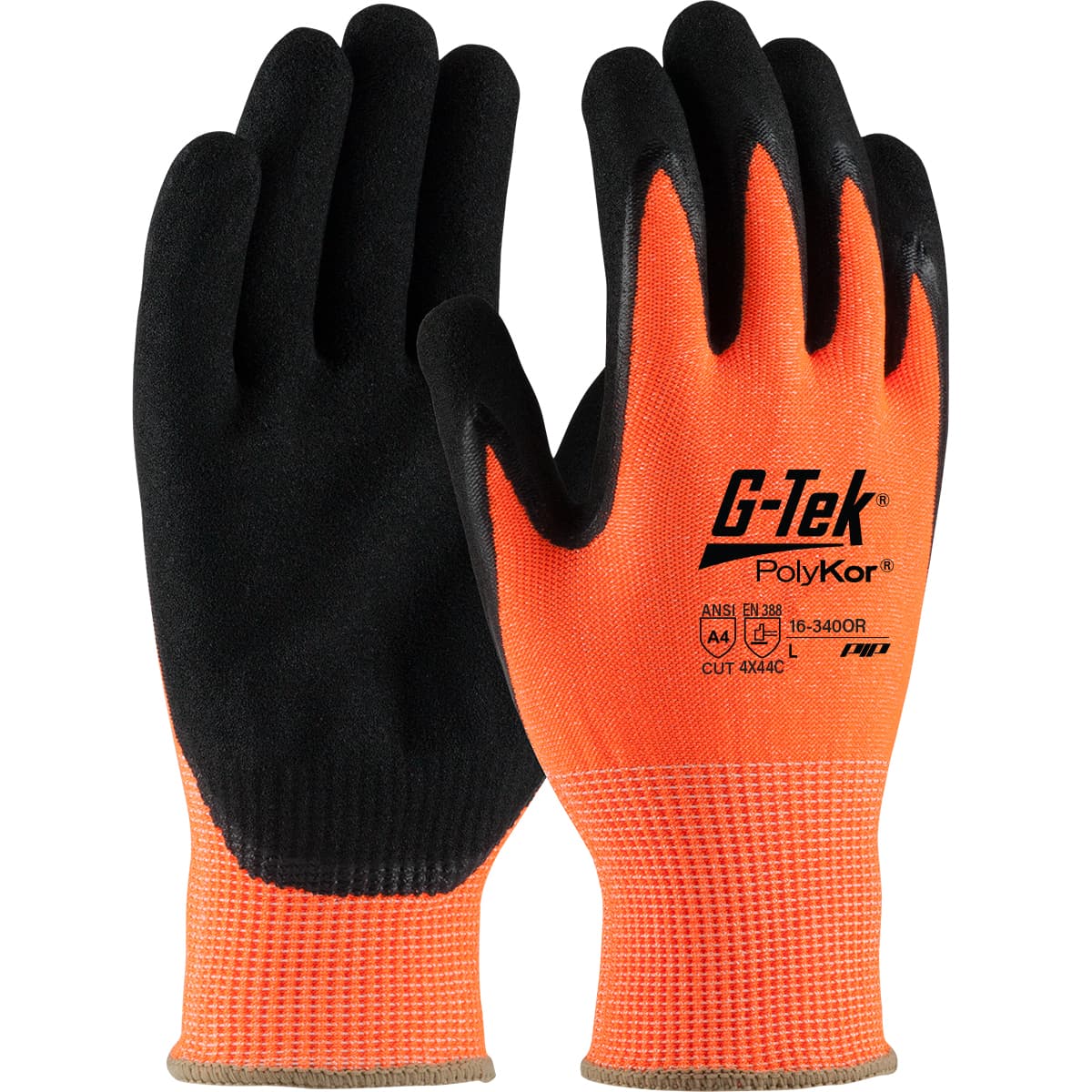 G-Tek PolyKor Hi-Vis Seamless Knit PolyKor Blended Glove with Double-Dipped Nitrile Coated MicroSurface Grip on Palm & Fingers (16-340OR)