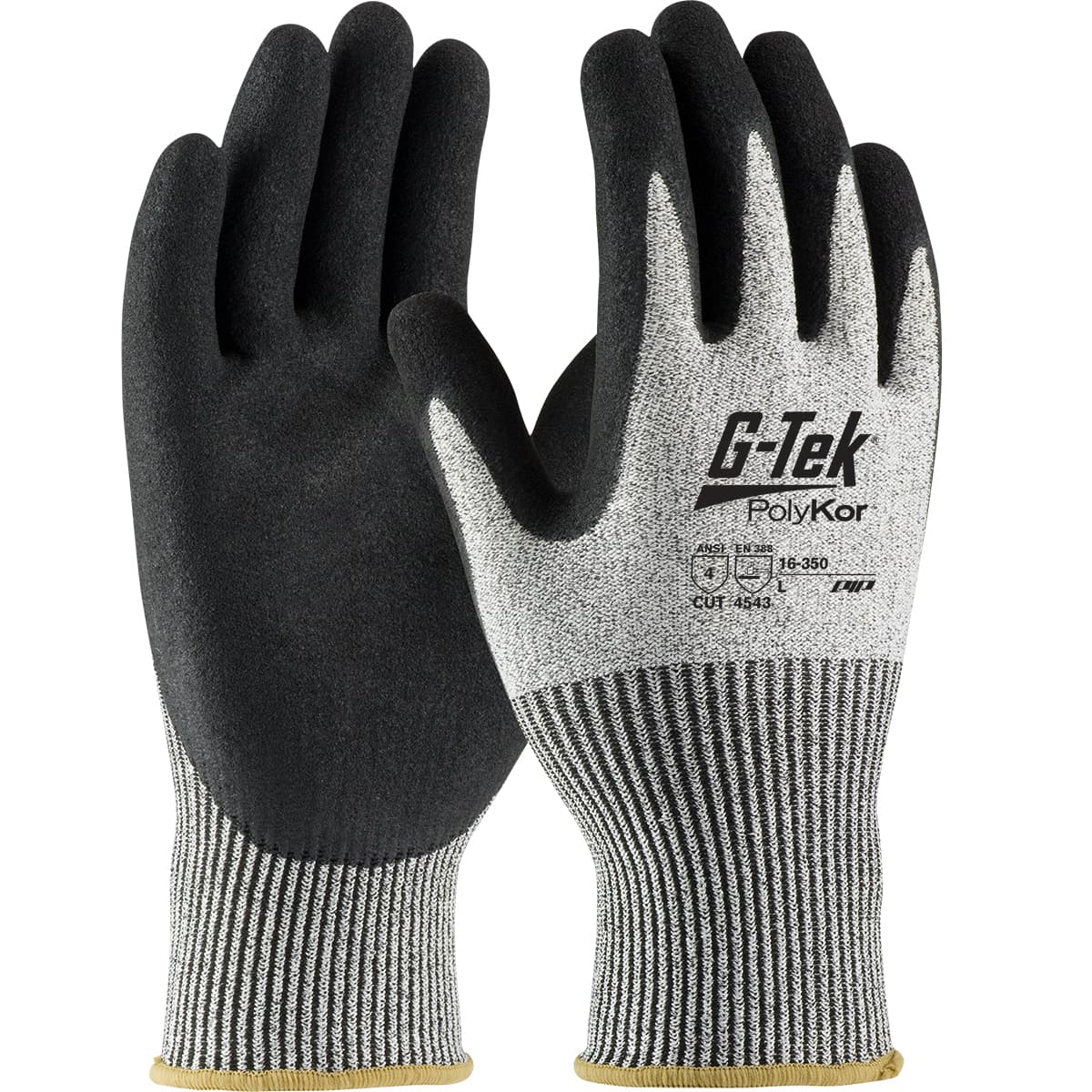 G-Tek PolyKor Seamless Knit PolyKor Blended with Double-Dipped Nitrile Coated MicroSurface Grip on Palm & Fingers (16-350)