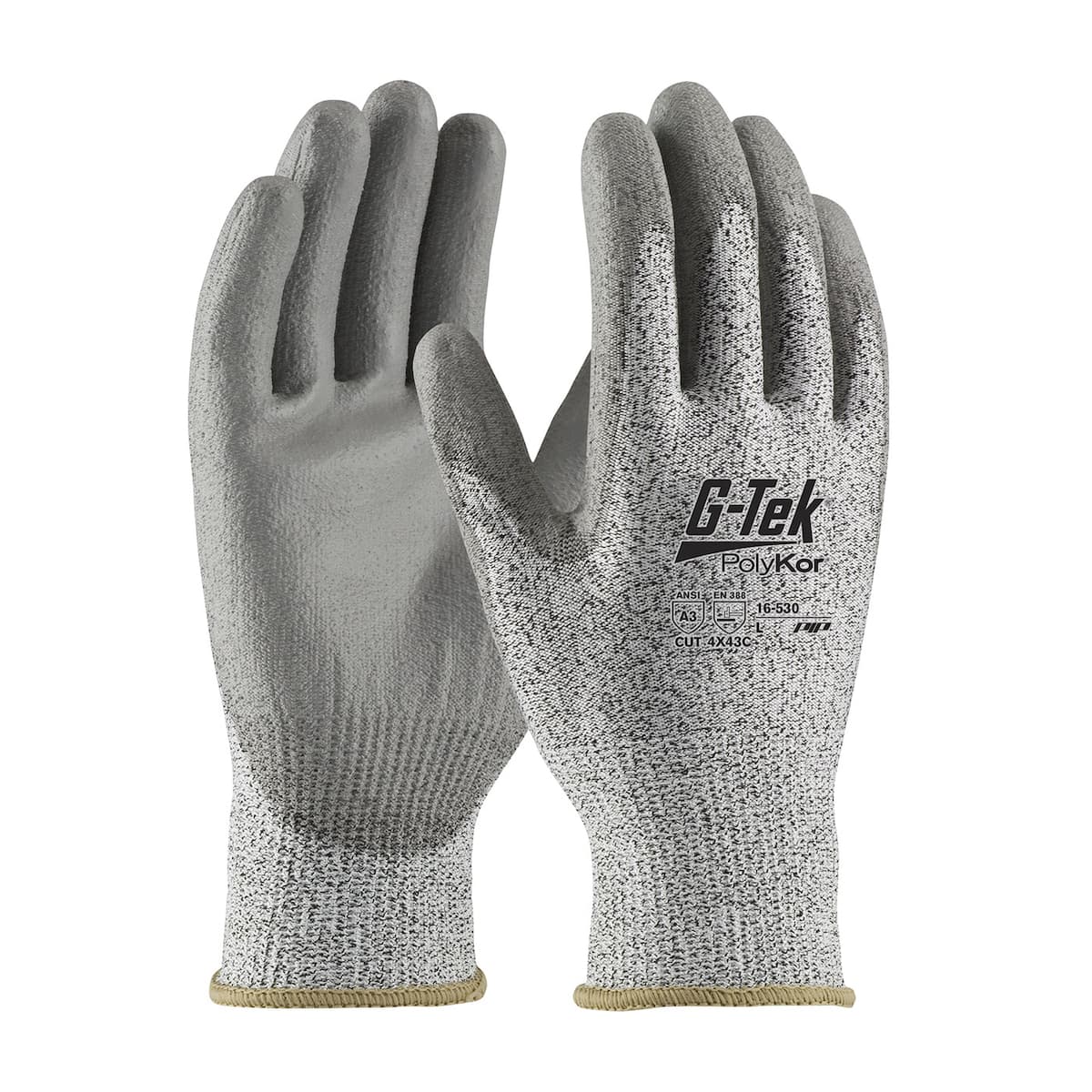 G-Tek PolyKor Seamless Knit PolyKor Blended Glove with Polyurethane Coated Flat Grip on Palm & Fingers (16-530)