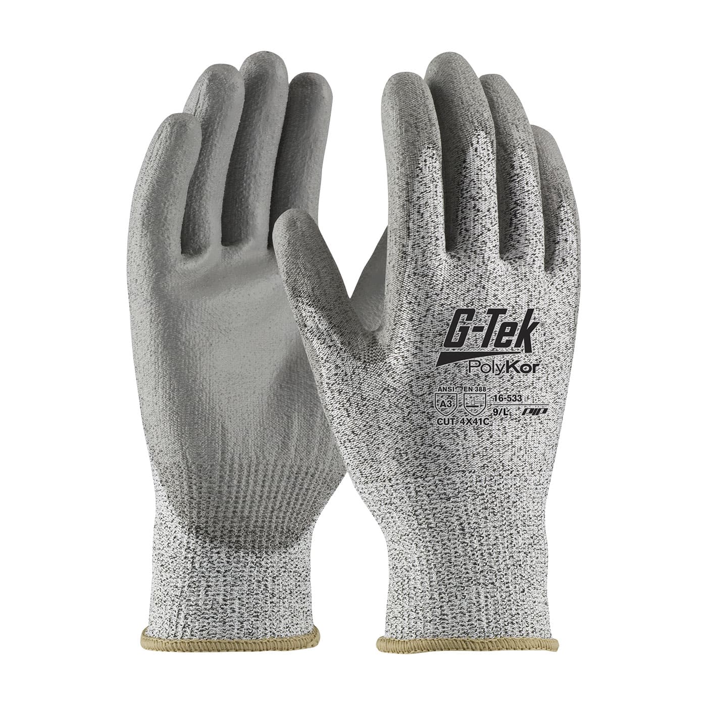 G-Tek Polykor, Economy, 13G Seamless Knit, Gray Pu Smooth, A3, Salt & Pepper, XS
