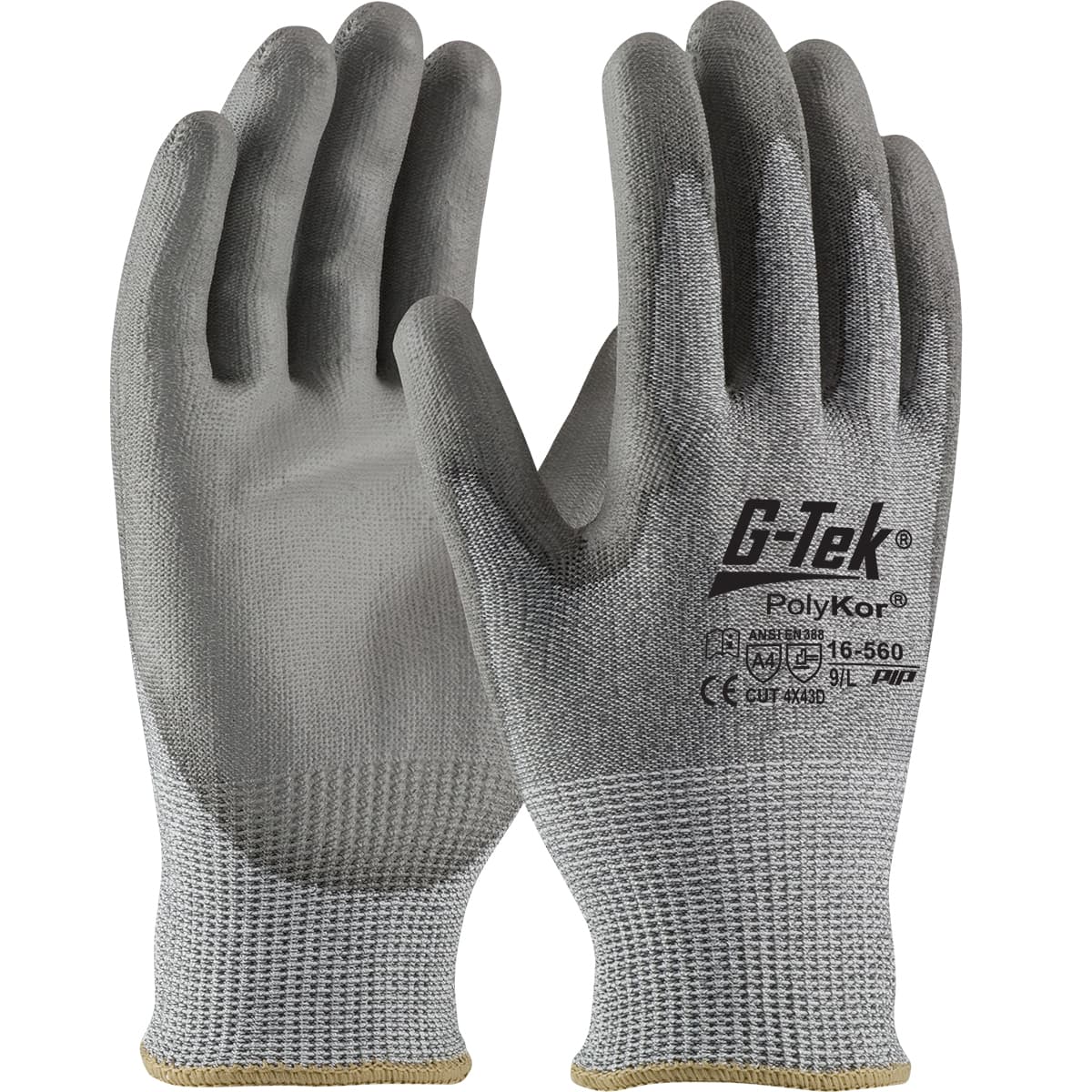 G-Tek PolyKor Seamless Knit PolyKor Blended Glove with Polyurethane Coated Flat Grip on Palm & Fingers - Vend-Ready (16-560V)