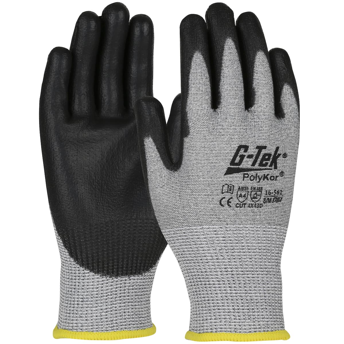 G-Tek PolyKor Seamless Knit PolyKor Blended Glove with Polyurethane Coated Flat Grip on Palm & Fingers - Touchscreen Compatible (16-561)