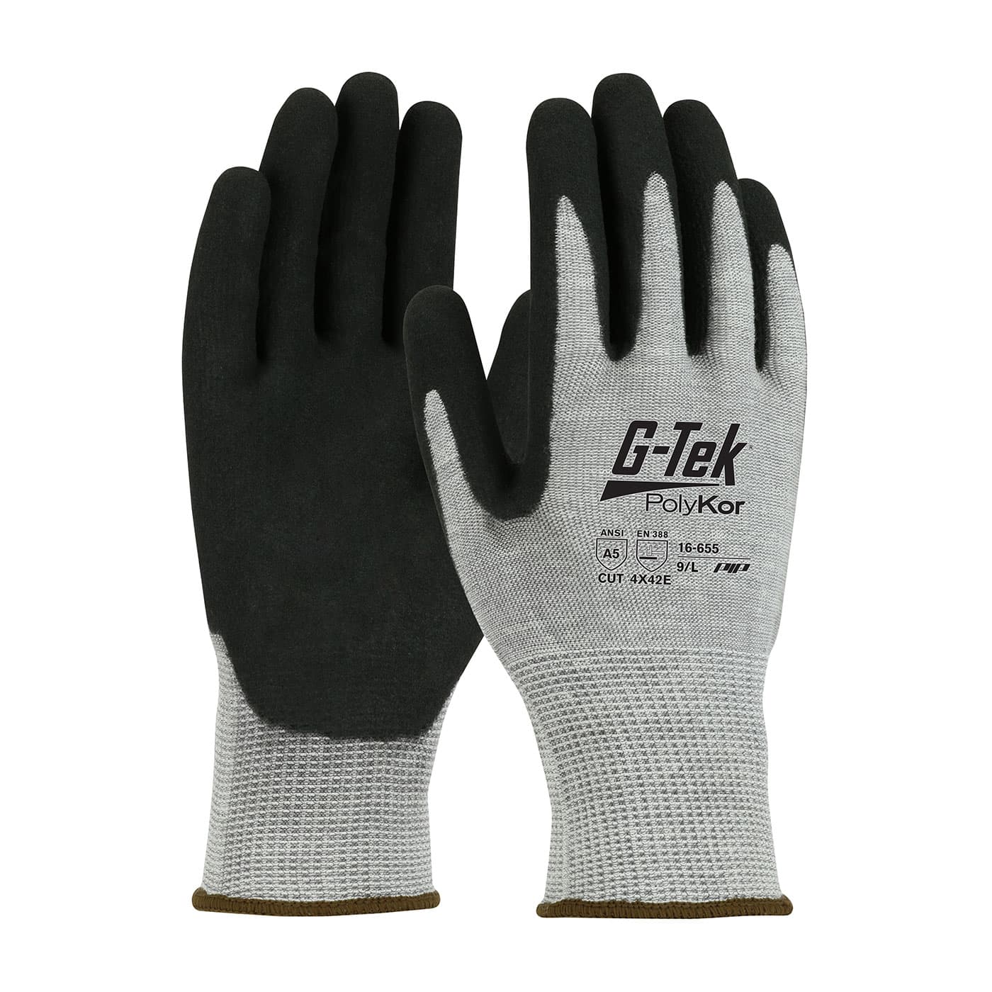 G-Tek PolyKor Seamless Knit PolyKor Blended Glove with Double-Dipped Nitrile Coated MicroSurface Grip on Palm & Fingers (16-655)