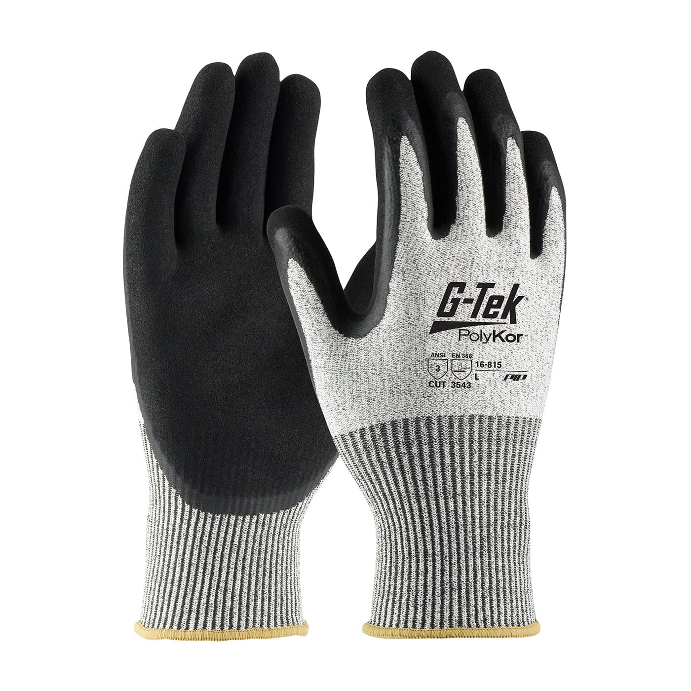 G-Tek PolyKor Seamless Knit PolyKor Blended Glove with Double-Dipped Latex Coated MicroSurface Grip on Palm & Fingers (16-815)