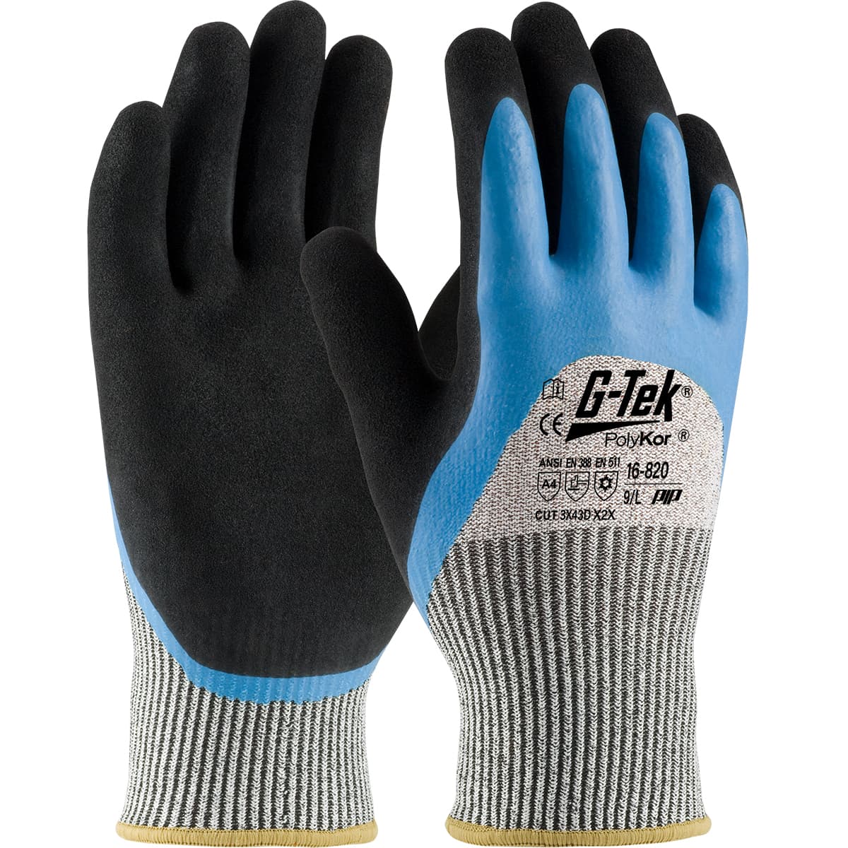 G-Tek PolyKor Seamless Knit PolyKor Blend Glove with Acrylic Lining and Double-Dip Latex MicroSurface Grip on Palm, Fingers & Knuckles (16-820)