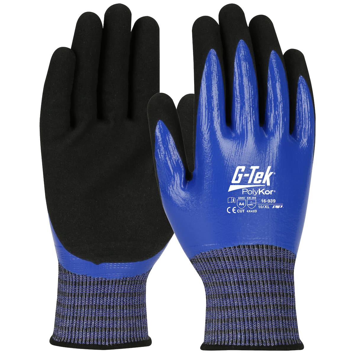 G-Tek PolyKor X7 Seamless Knit PolyKor X7 Blended Glove with Double-Dipped Nitrile Coated MicroSurface Grip on Full Hand - Touchscreen Compatible (16-939)