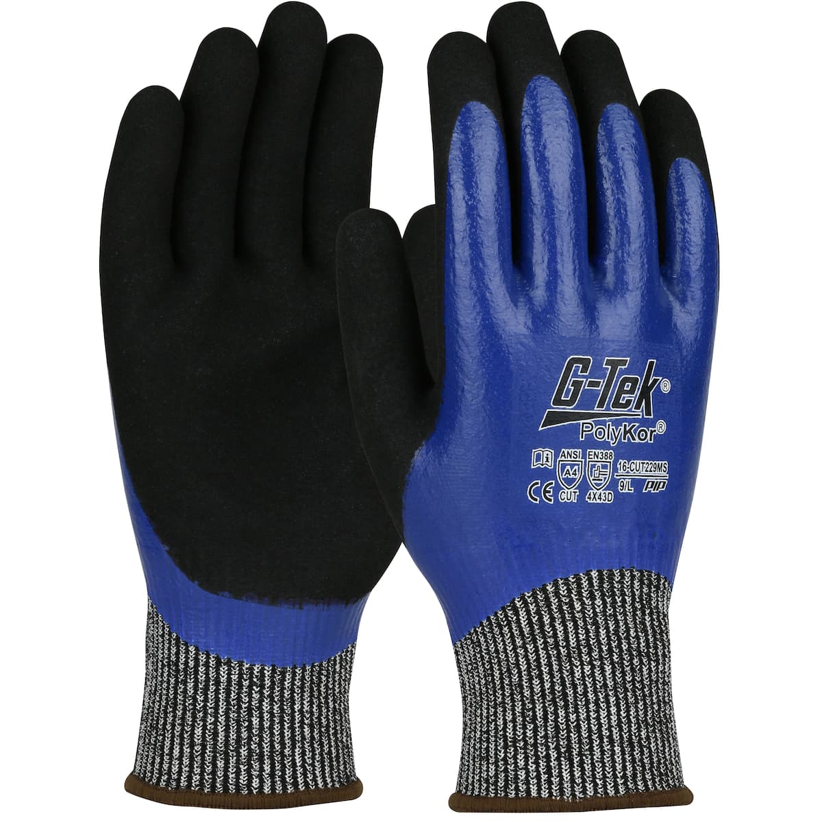 G-Tek PolyKor Seamless Knit PolyKor Blended Glove with Double-Dipped Nitrile Coated Microsurface Grip on Full Hand (16-CUT229MS)