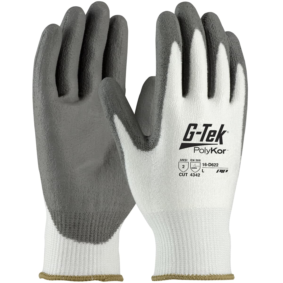 G-Tek PolyKor Seamless Knit PolyKor Blended Glove with Polyurethane Coated Flat Grip on Palm & Fingers - Vend-Ready (16-D622V)
