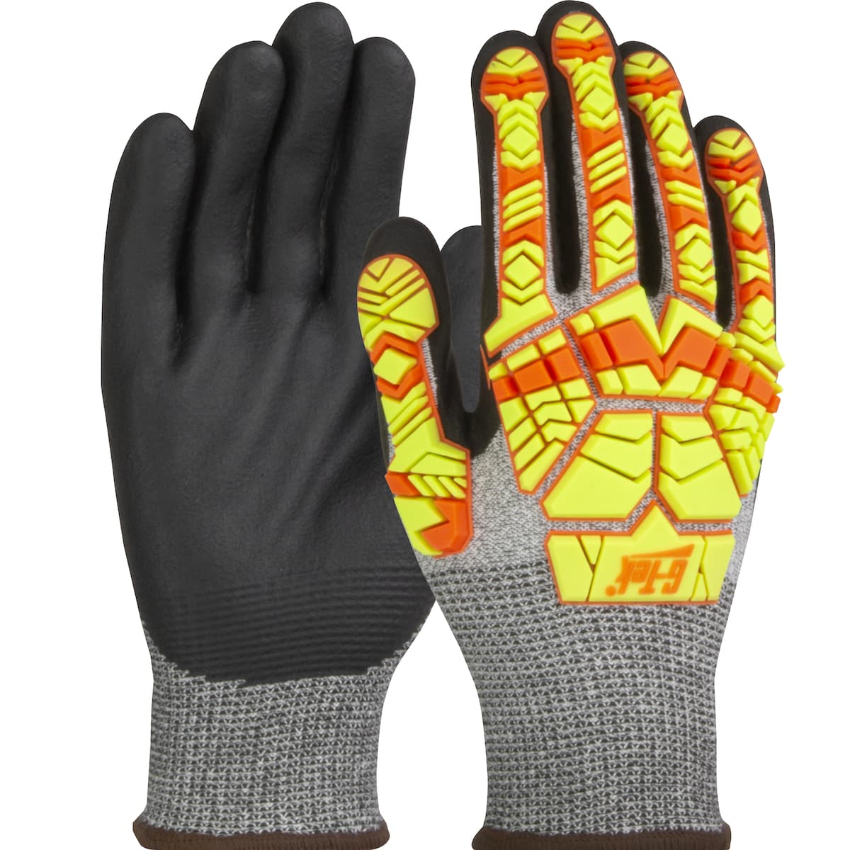 G-Tek PolyKor Seamless Knit PolyKor Blended Glove with Hi-Vis Impact Protection and Nitrile Foam Coated Palm & Fingers (16-MP230HV)