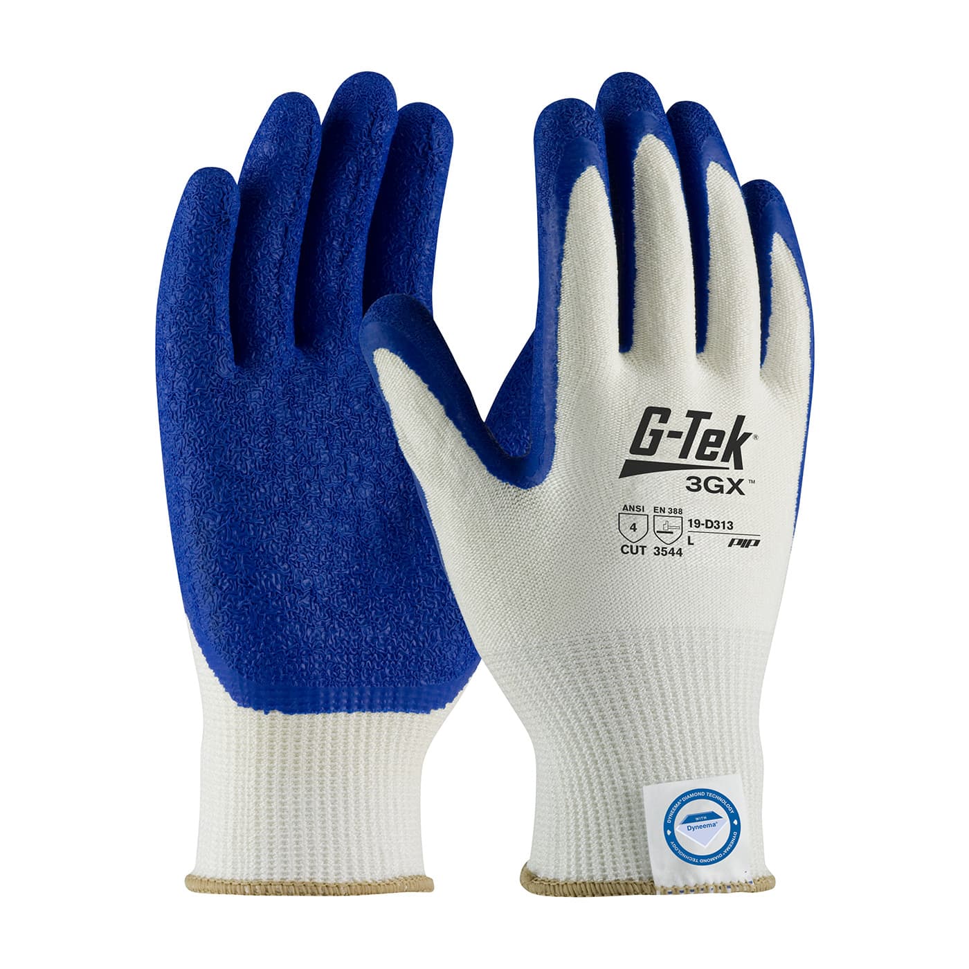 G-Tek 3Gx Dyneema Diamond,13G White Shell, Blue Latex Crinkle Grip, A4