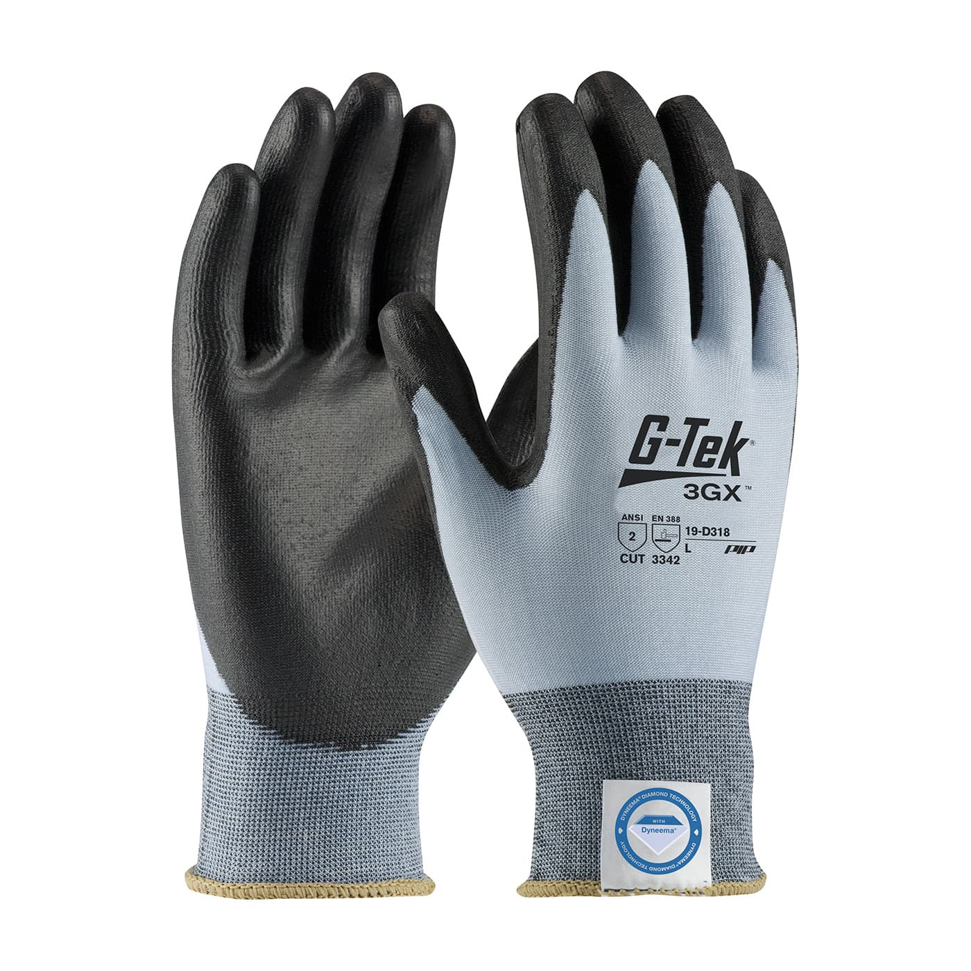 G-Tek 3GX Seamless Knit Dyneema Diamond Blended Glove with Polyurethane Coated Flat Grip on Palm & Fingers (19-D318)