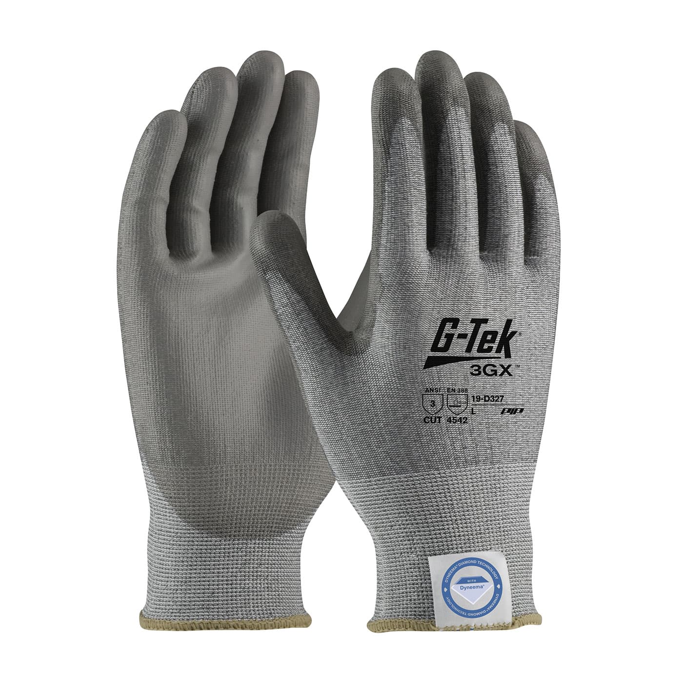 G-Tek 3GX Seamless Knit Dyneema Diamond Blended Glove with Polyurethane Coated Flat Grip on Palm & Fingers (19-D327)