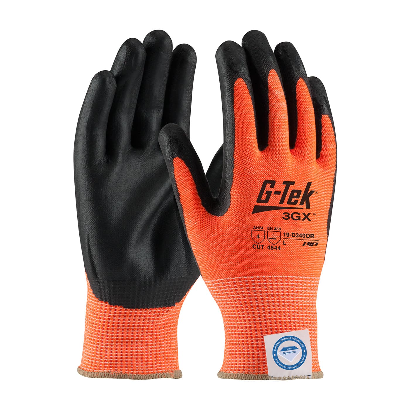 G-Tek 3GX Hi-Vis Seamless Knit Dyneema Diamond Blended Glove with Nitrile Coated Foam Grip on Palm & Fingers (19-D340OR)
