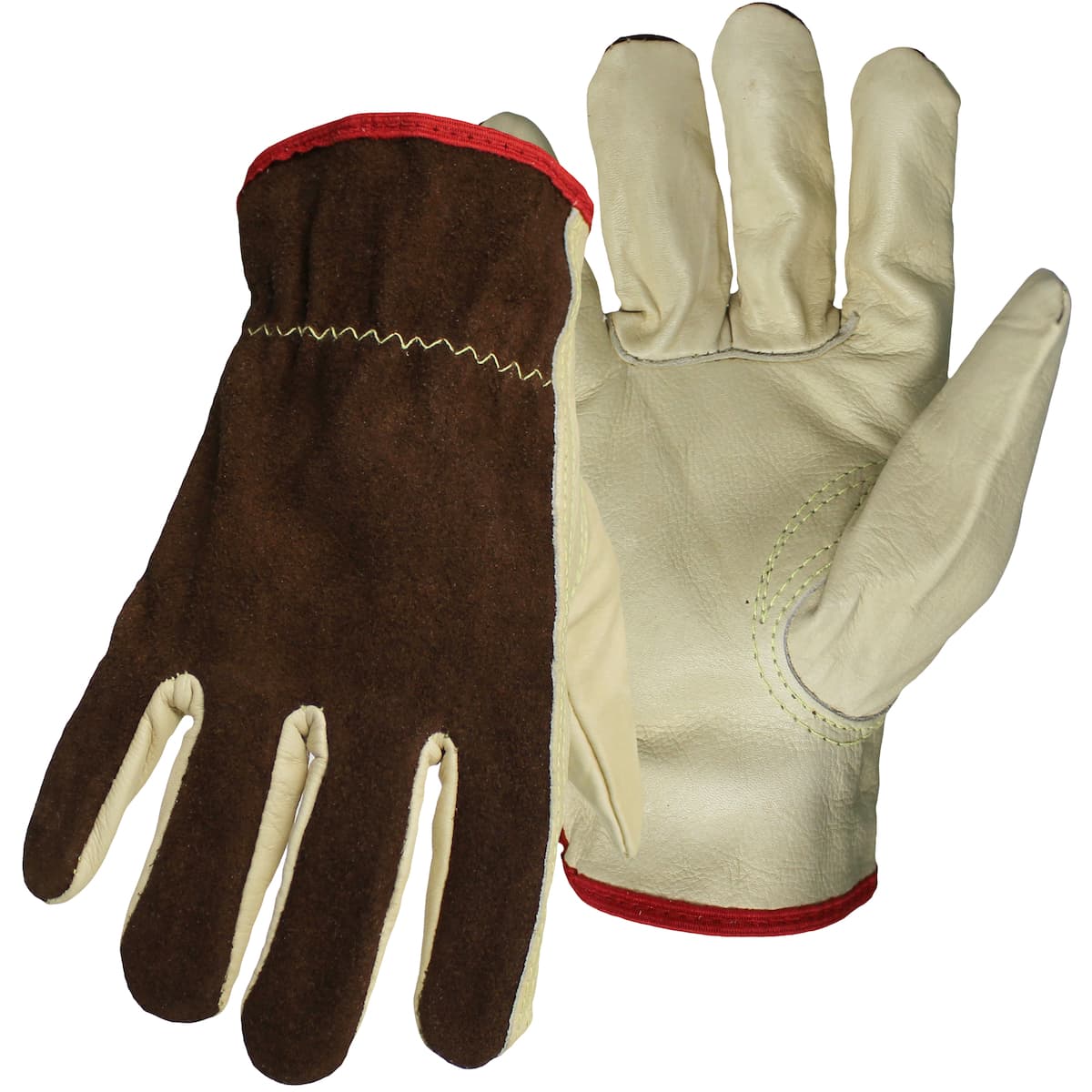 PIP Regular Grade Top Grain Leather Drivers Glove with Brown Split Cowhide Back and Aramid Stitching - Keystone Thumb (1JL9066K)