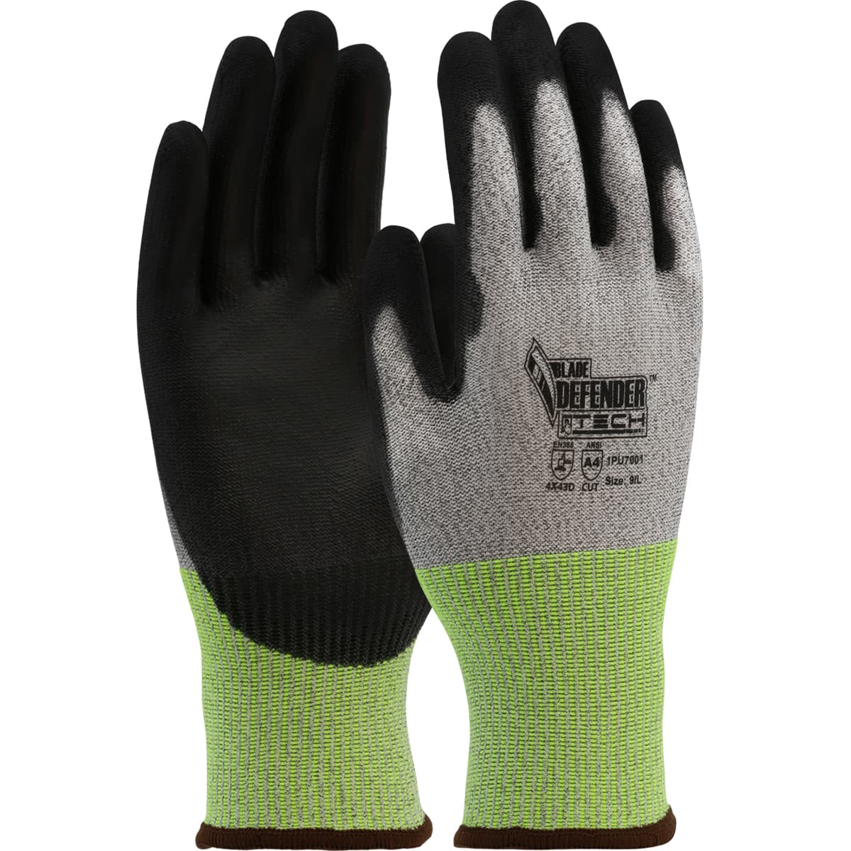 Blade Defender Seamless Knit Polykor Blended Glove with Polyurethane Coated Flat Grip on Palm & Fingers - Touchscreen Compatible (1PU7001)