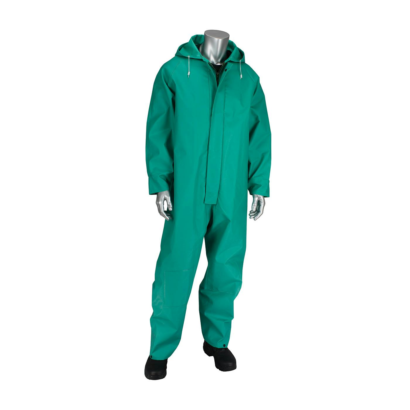 Treated PVC Coverall with Hood - 0.42 mm, Green (205-420CV)