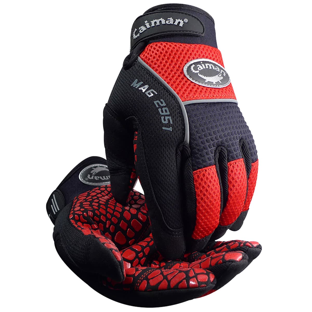 Caiman MAG Multi-Activity Glove with Silicone Grip on Synthetic Leather Palm and Red AirMesh Back (2951)